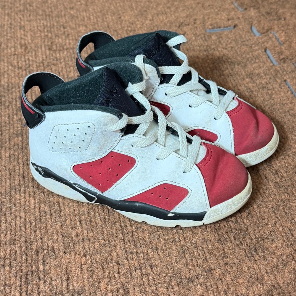 Nike Air Jordan 6 Retro Carmine 2021 Toddler Shoes White Red 9C 384667-106